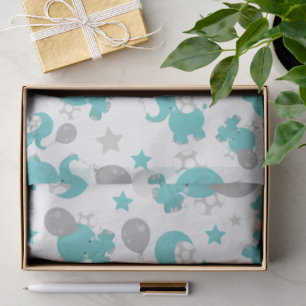 Pattern Of Blue Elephants, Cute Elephants, Stars Tissue Paper