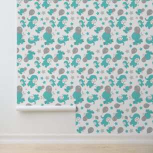 Pattern Of Blue Elephants, Cute Elephants, Stars Wallpaper