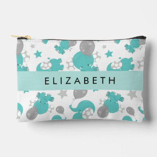 Pattern Of Blue Elephants, Stars, Your Name Accessory Pouch