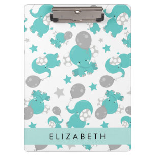 Pattern Of Blue Elephants, Stars, Your Name Clipboard