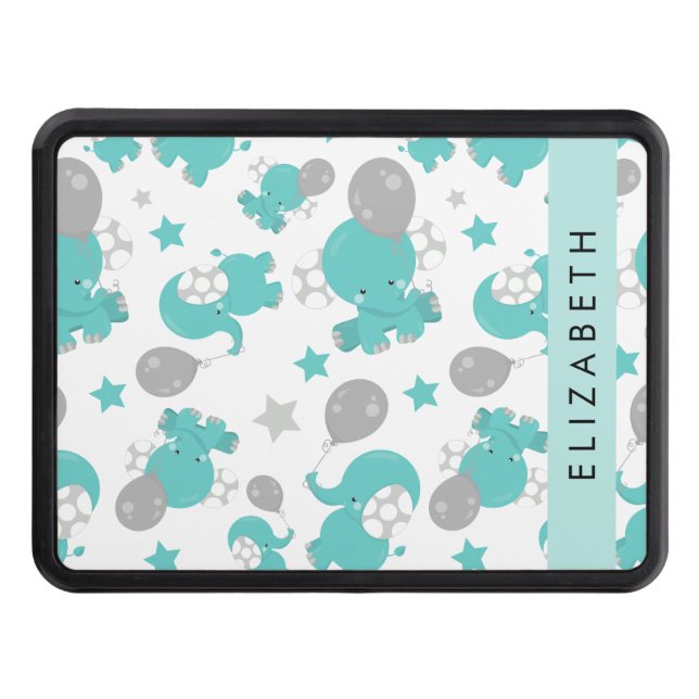 Pattern Of Blue Elephants, Stars, Your Name Trailer Hitch Cover (Front)