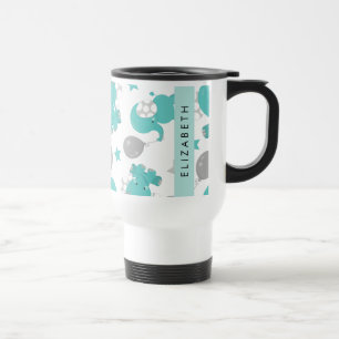 Pattern Of Blue Elephants, Stars, Your Name Travel Mug