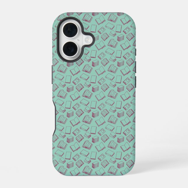 Pattern of Books in Dark Red iPhone 16 Case (Back)