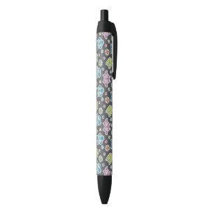 pattern of cartoon owls black ink pen