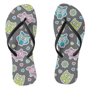 pattern of cartoon owls flip flops