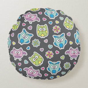 pattern of cartoon owls round pillow
