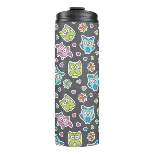 pattern of cartoon owls thermal tumbler