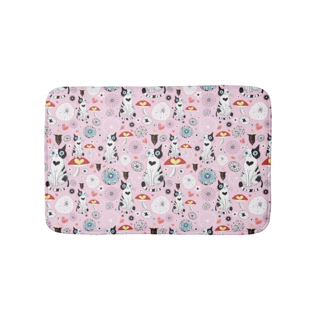 pattern of cats and flowers bath mat (Front)