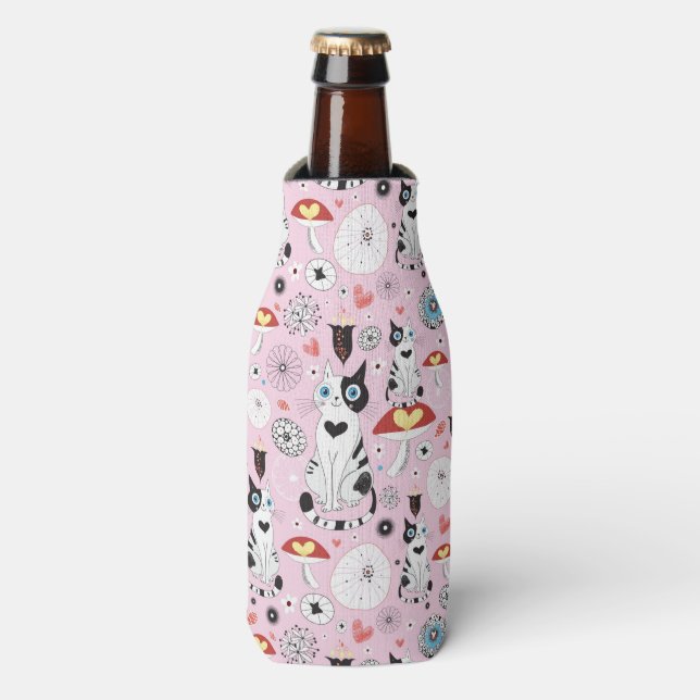 pattern of cats and flowers bottle cooler (Bottle Front)