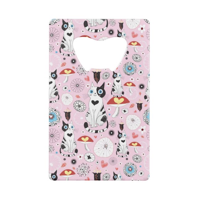 pattern of cats and flowers credit card bottle opener (Front)