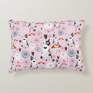pattern of cats and flowers decorative pillow