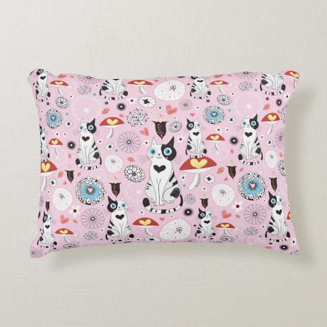 pattern of cats and flowers decorative pillow (Front)