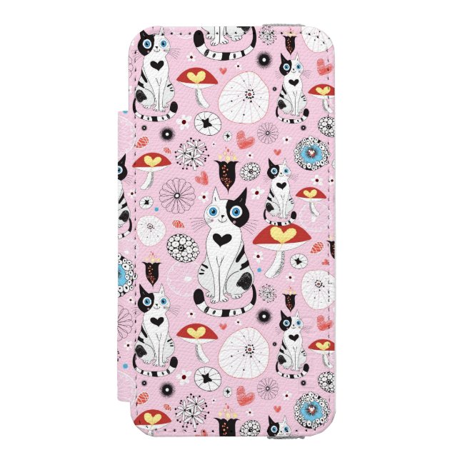 pattern of cats and flowers incipio iPhone wallet case (Folio Front)
