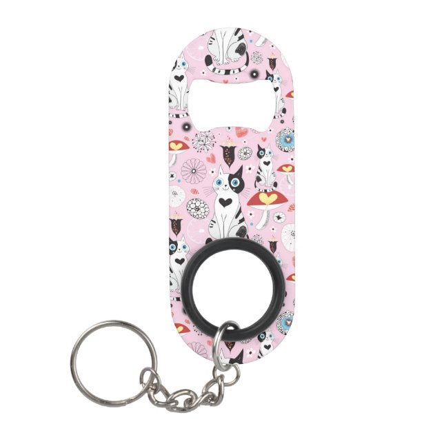 pattern of cats and flowers mini bottle opener (Front)