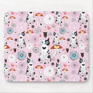 pattern of cats and flowers mouse pad