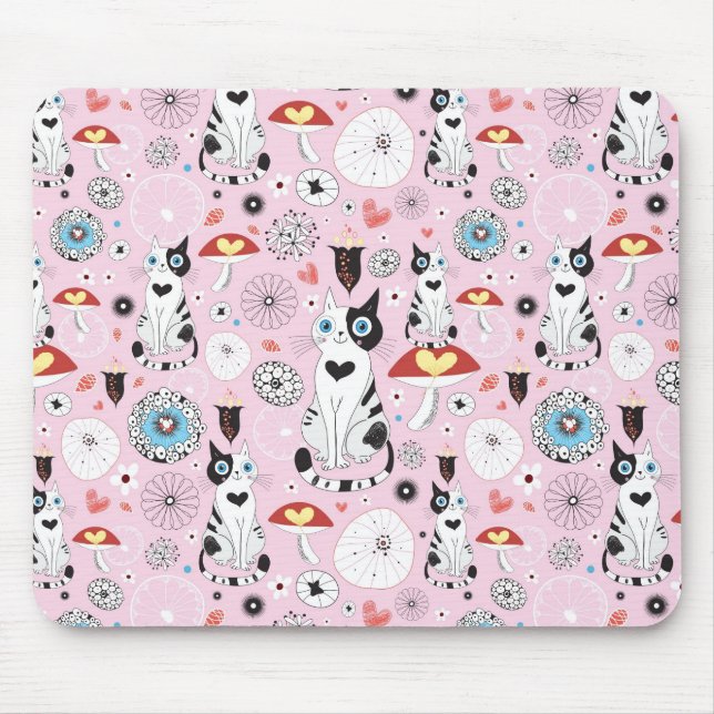 pattern of cats and flowers mouse pad (Front)