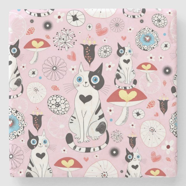 pattern of cats and flowers stone coaster (Front)