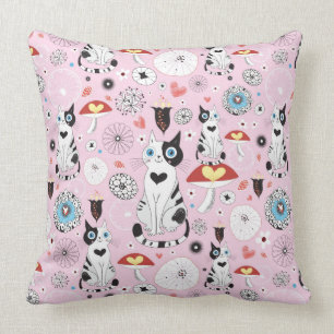 pattern of cats and flowers throw pillow