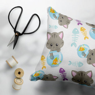 Pattern Of Cats, Cute Cats, Kittens, Fish Accent Pillow