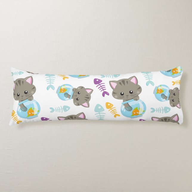 Pattern Of Cats, Cute Cats, Kittens, Fish Body Pillow (Front)