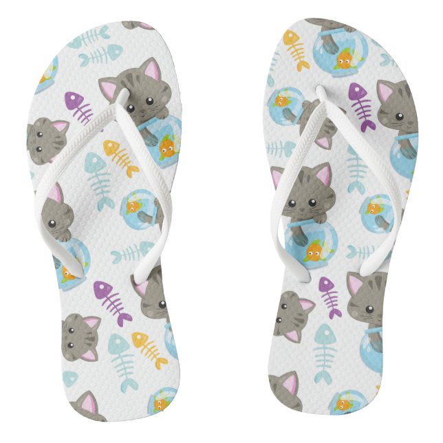 Pattern Of Cats, Cute Cats, Kittens, Fish Flip Flops (Footbed)