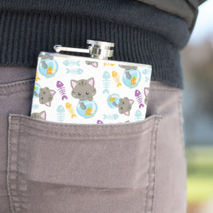 Pattern Of Cats, Cute Cats, Kittens, Fish Hip Flask