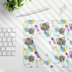 Pattern Of Cats, Cute Cats, Kittens, Fish Mouse Pad