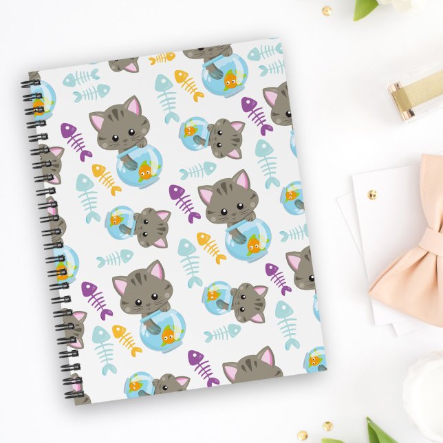 Pattern Of Cats, Cute Cats, Kittens, Fish Notebook (Creator Uploaded)