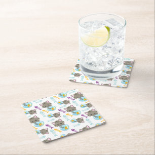 Pattern Of Cats, Cute Cats, Kittens, Fish Square Paper Coaster