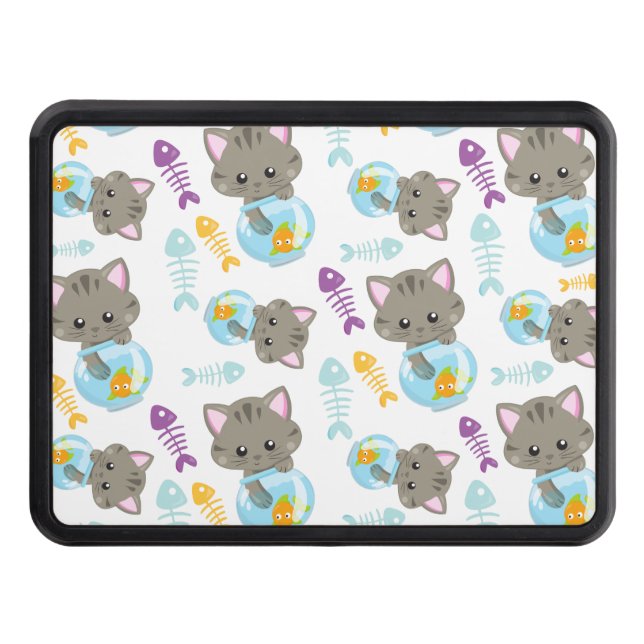 Pattern Of Cats, Cute Cats, Kittens, Fish Trailer Hitch Cover (Front)