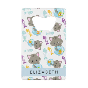 Pattern Of Cats, Cute Cats, Kittens, Your Name Credit Card Bottle Opener