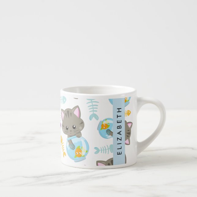 Pattern Of Cats, Cute Cats, Kittens, Your Name Espresso Cup (Right)