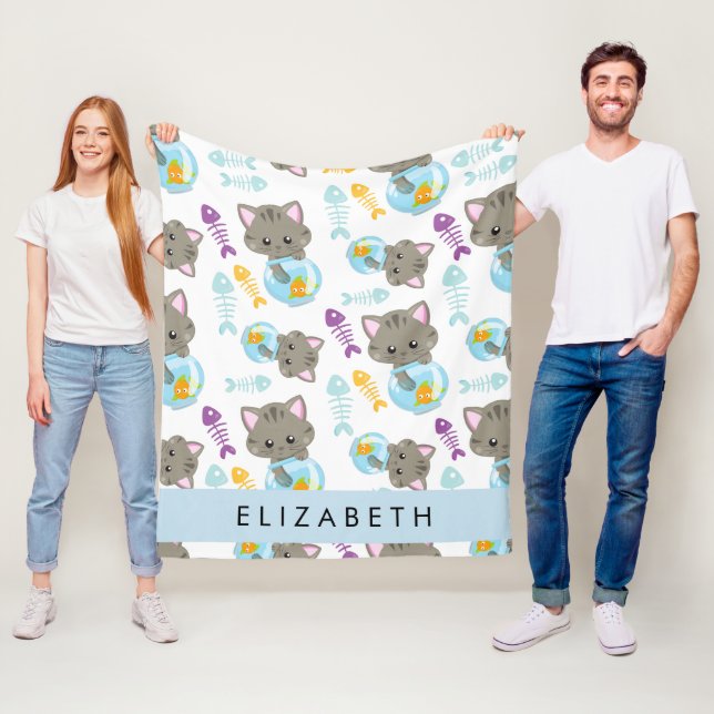 Pattern Of Cats, Cute Cats, Kittens, Your Name Fleece Blanket (In Situ)