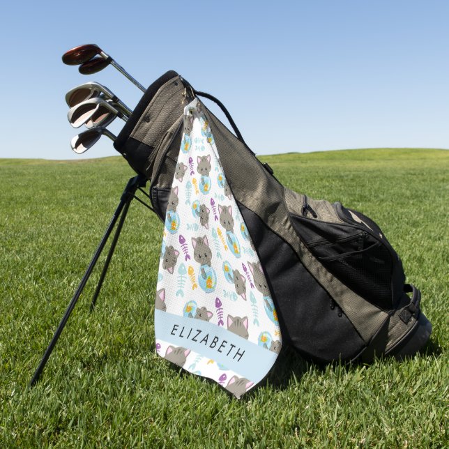 Pattern Of Cats, Cute Cats, Kittens, Your Name Golf Towel (Green)