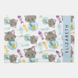 Pattern Of Cats, Cute Cats, Kittens, Your Name Kitchen Towel