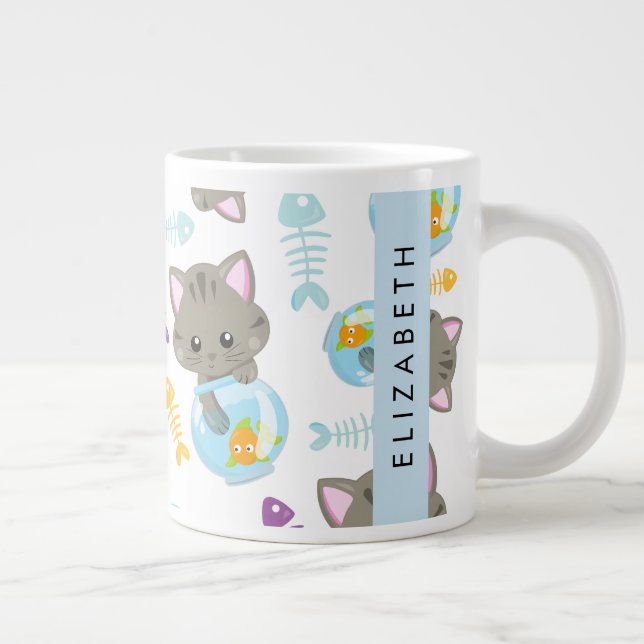 Pattern Of Cats, Cute Cats, Kittens, Your Name Large Coffee Mug (Right)