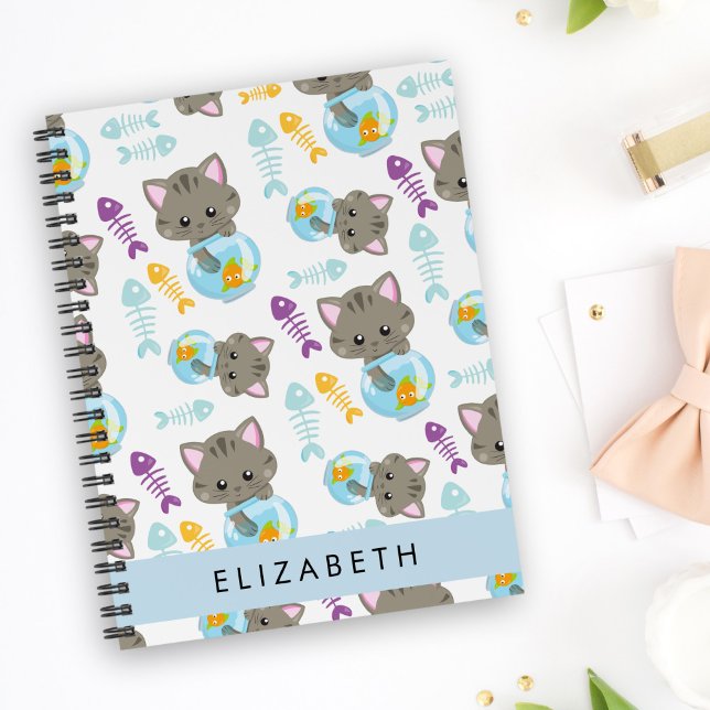 Pattern Of Cats, Cute Cats, Kittens, Your Name Notebook (Creator Uploaded)