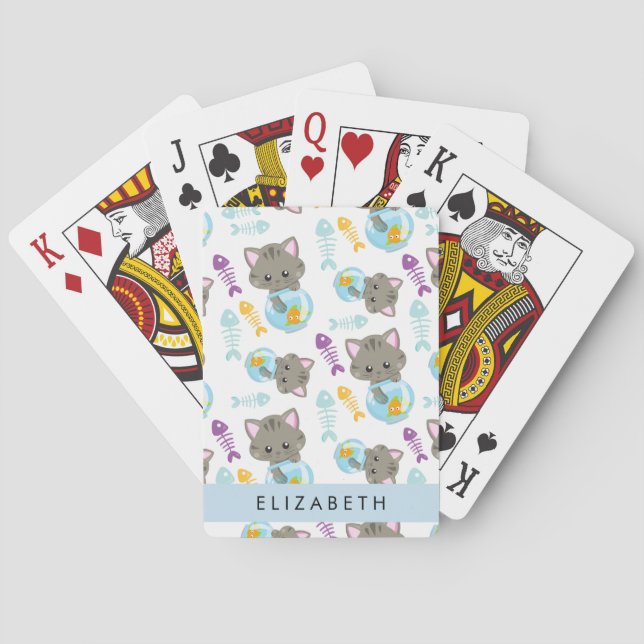 Pattern Of Cats, Cute Cats, Kittens, Your Name Playing Cards (Back)