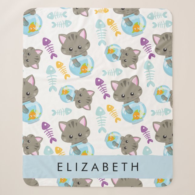 Pattern Of Cats, Cute Cats, Kittens, Your Name Sherpa Blanket (Front)
