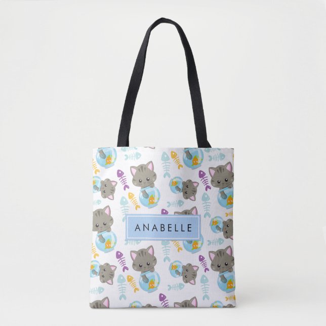 Pattern Of Cats, Cute Cats, Kittens, Your Name Tote Bag (Front)