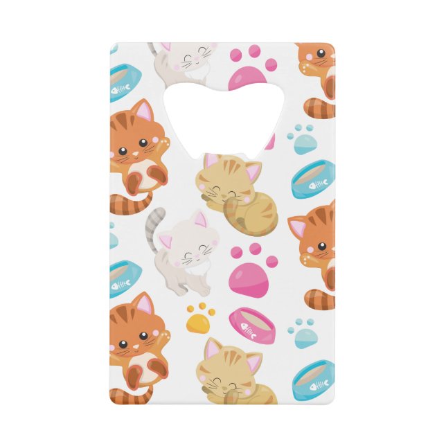 Pattern Of Cats, Cute Cats, Kitty, Kittens, Paws Credit Card Bottle Opener (Front)