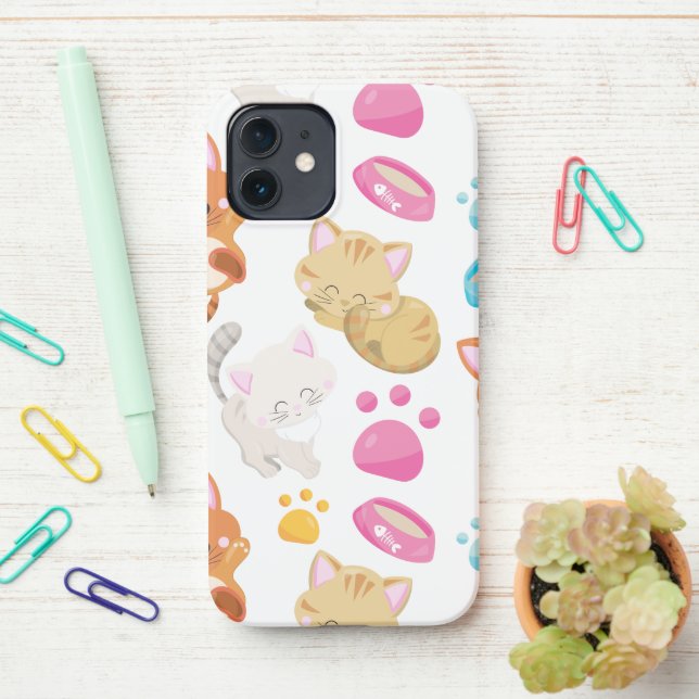 Pattern Of Cats, Cute Cats, Kitty, Kittens, Paws iPhone Case (On Desk)