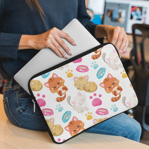 Pattern Of Cats, Cute Cats, Kitty, Kittens, Paws Laptop Sleeve