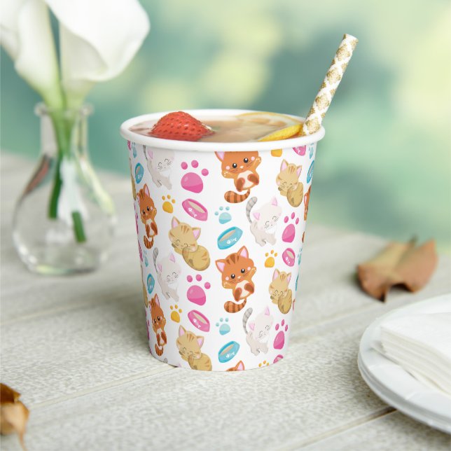 Pattern Of Cats, Cute Cats, Kitty, Kittens, Paws Paper Cups (Insitu)