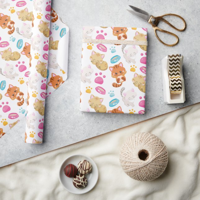 Pattern Of Cats, Cute Cats, Kitty, Kittens, Paws Wrapping Paper (Crafts)