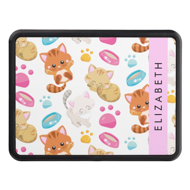 Pattern Of Cats, Cute Cats, Kitty, Paws, Your Name Trailer Hitch Cover (Front)