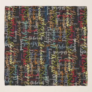 pattern of color names on black scarf