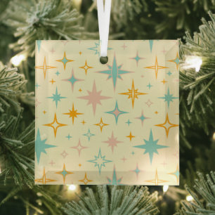 Pattern of colorful retro stars glass ornament