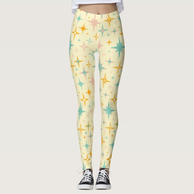 Pattern of colorful retro stars leggings (Front)