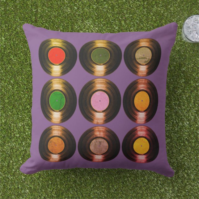 pattern of colour vinyl records cool throw pillow (Grass)
